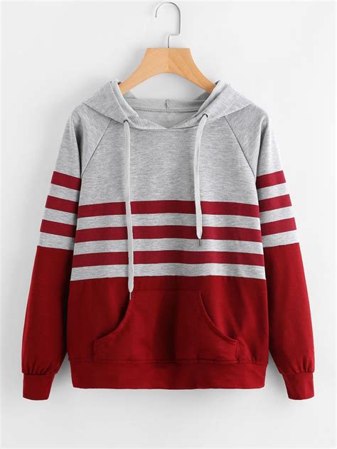 Two Tone Stripe Paneled Hoodie Striped Hoodie Hoodies Clothes Design