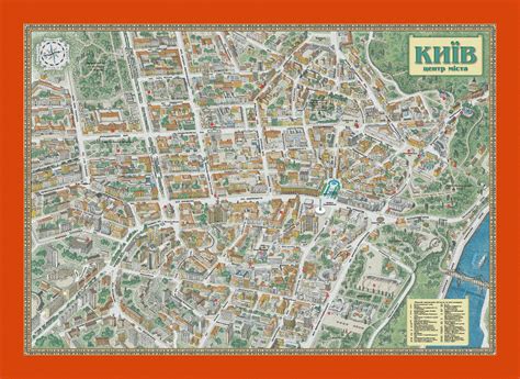 Tourist Panoramic Map Of Kiev City Center Maps Of Kiev Maps Of The
