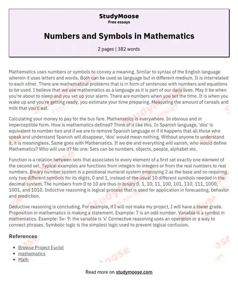 Numbers And Symbols In Mathematics Free Essay Example