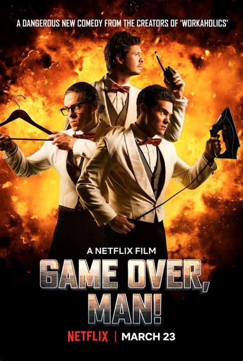Three buddies with big dreams go from underachieving slackers to badass warriors when their posh hotel is taken over by terrorists. Game Over, Man! (2018) - MovieMeter.nl