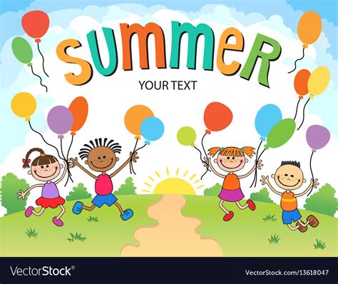Children Are Jumping Ob Summer Background Bunner Vector Image