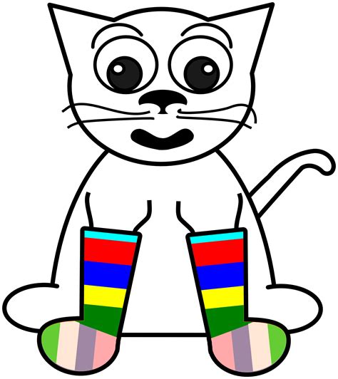 Cartoon Cat In Rainbow Socks Black White Line Art Svg Clipart Best