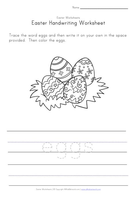 Get your kids writing about easter with this simple writing practice worksheet. Easter Eggs Handwriting Worksheet