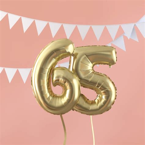 Happy 65th Birthday Party Celebration Gold Balloon And Bunting 3d