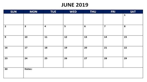 June 2019 Calendar Printable Template In Pdf Word Excel Calendrier