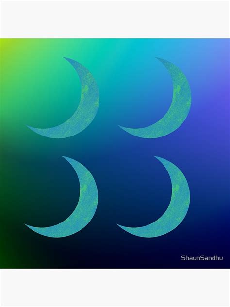 4 Bluegreen Crescent Moons In Bluegreen Gradient Sky Poster By