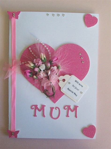 Beautiful Embellished Glittercard And Bouquet Mothers Day Card Mum Nan Cards Handmade