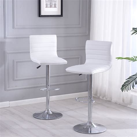 Belleze Modern White Faux Leather Swivel Adjustable Barstools Hydraulic