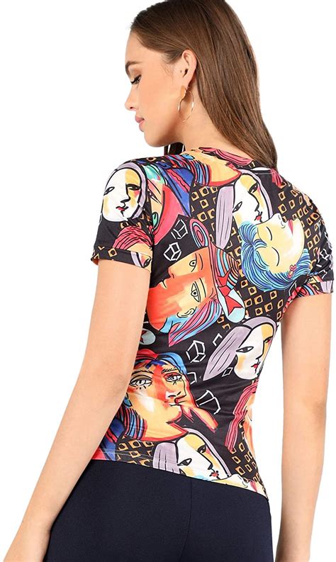 Shein Womens Casual Crew Neck Short Sleeve Fitted Graphic T Shirt Tee