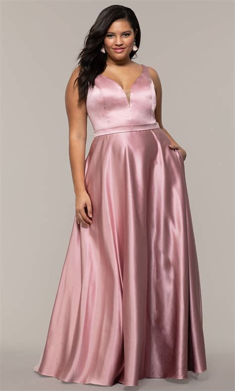 Long A Line V Neck Plus Size Prom Dress By PromGirl Plus Size Dresses