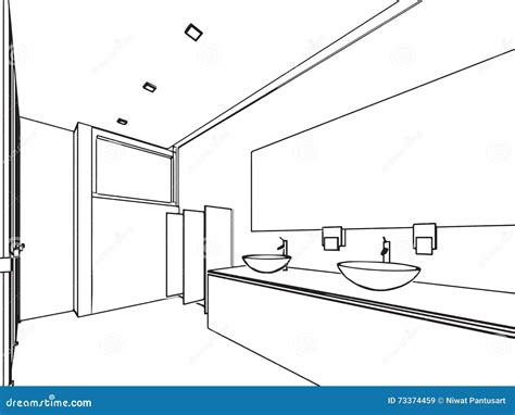 Outline Sketch Drawing Interior Perspective Of House Stock Vector