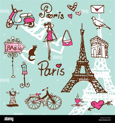 Paris Symbols Doodle Background Stock Vector Image And Art Alamy