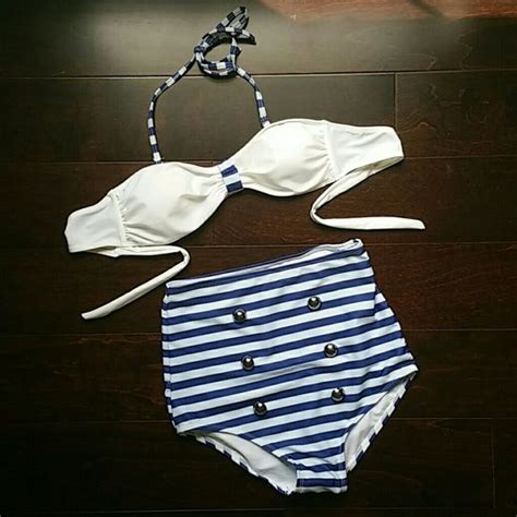 Striped High Waist Nautical Sailor Bikini Swim Set Sailor Bikini