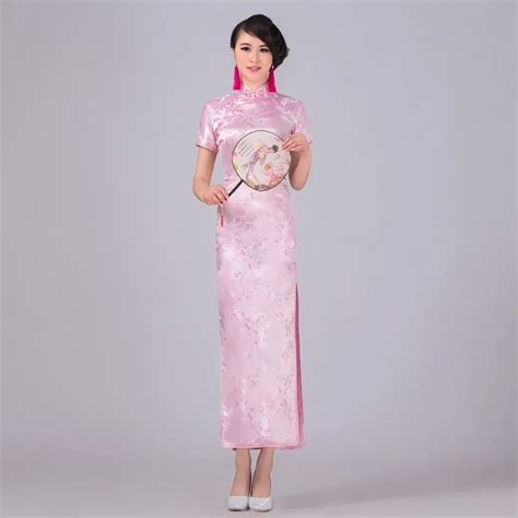 buy pink vintage elegant chinese women long cheongsam dress silk cheongsam long
