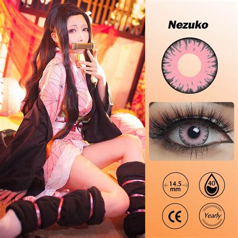 Demon Slayer Nezuko Kamado Colored Eye Contacts Pair Pink Lense Cosplay Color Contact Lenses