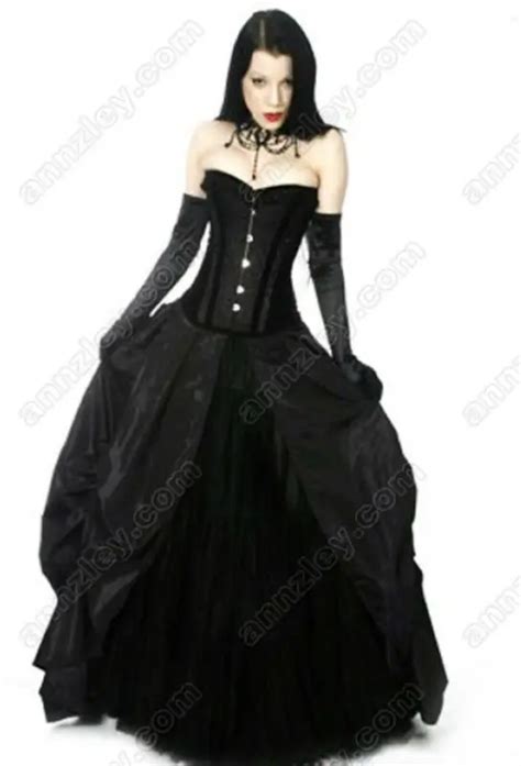 Plus Size Long Black Corset Prom Dresses Vintage Lace Gothic Victorian