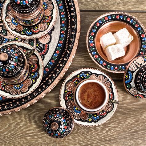 Turkish Coffee Serving Set In Copper Design Serving Set
