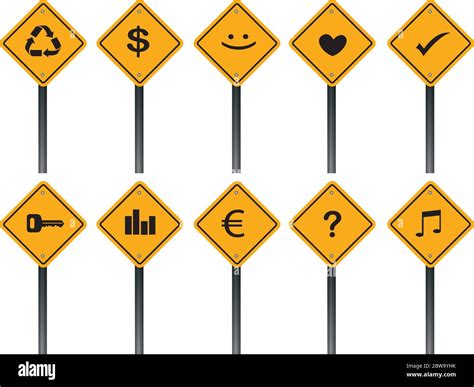 Vector Illustration Of Yellow Square Road Sign With Different Icon