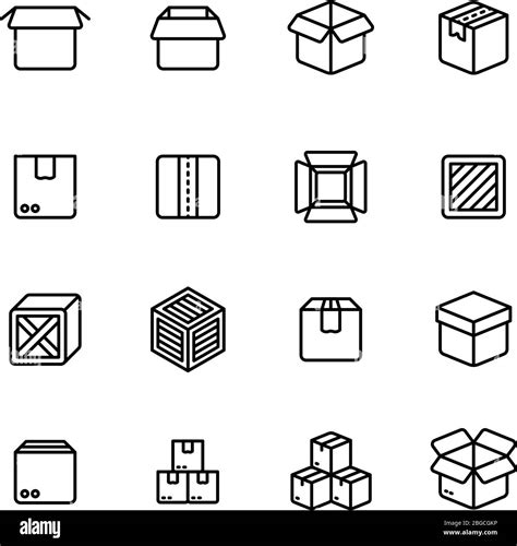 Paper And Wood Box Line Icons Shipping Packing Outline Vector