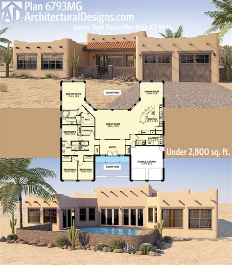 Southwestern Style Home Plans Traditional Adobe Hacienda With Big