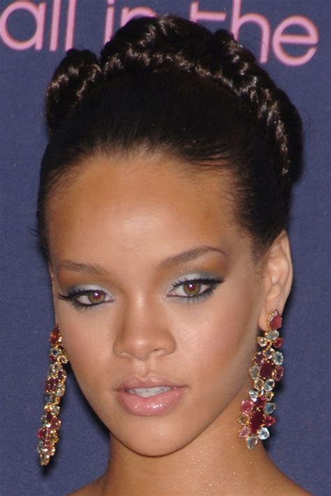 Rihanna Straight Black Updo Hairstyle Steal Her Style