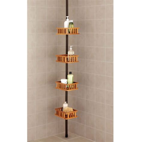 The coastalvogue eleganto 29 teak wood bath tray and seat comes in a coastal driftwood finish. The Instant Four Shelf Teak Shower Organizer - Hammacher ...