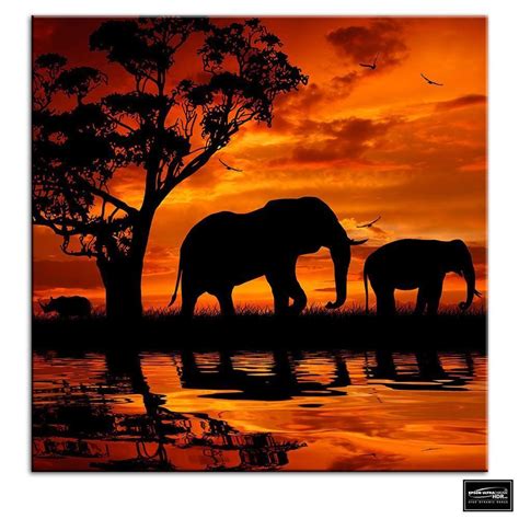 Elephant African Sunset Animals Box Framed Canvas Art Picture Hdr