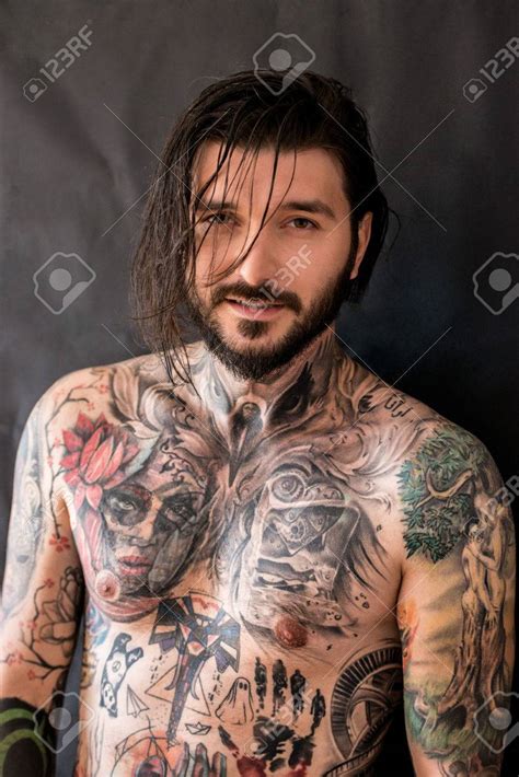 Free Download Tattooed Naked Man With Messy Wet Hair On Black