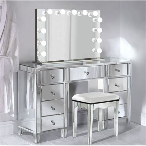 Mirrored vanity table with light. Escamilla Vanity Set with Mirror in 2020 | Vanity set with ...
