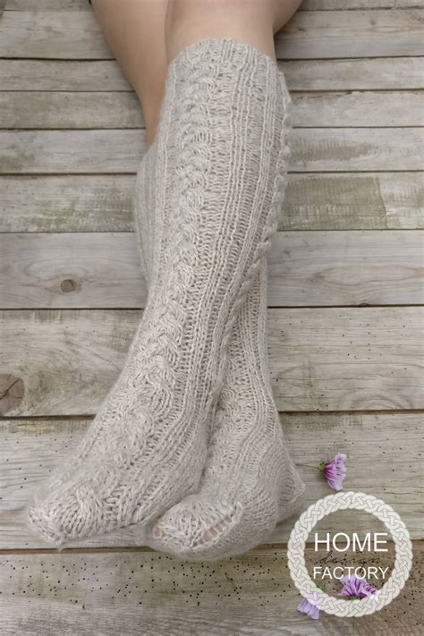 Knee Long Merino Wool Hand Knitted Socks Unisex Natural Wool Etsy