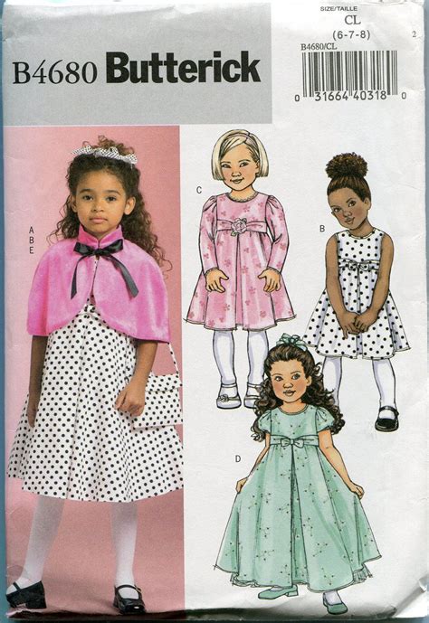 Butterick Sewing Pattern B4680 Sizes 6 7 8 Girls Capelet Dresses And