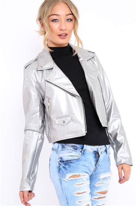 Silver Metallic Leather Jacket Adrienne Rebellious Fashion