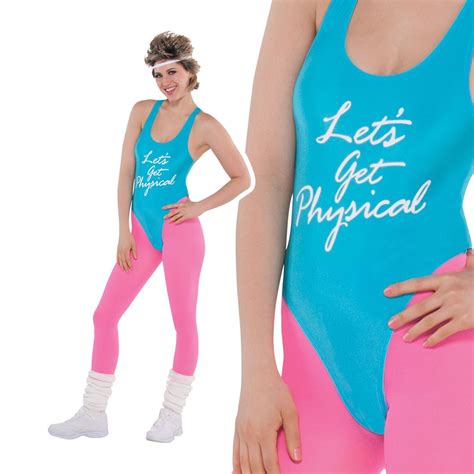 80s Lets Get Physical Costume Ladies Sport Exercise Leotard Fancy Dress