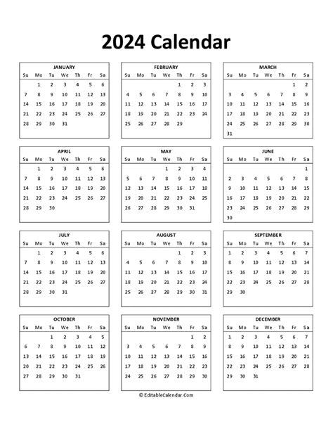 Download Free Printable 2024 Calendar Word Version