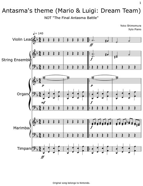 Antasmas Theme Mario And Luigi Dream Team Sheet Music For Violin
