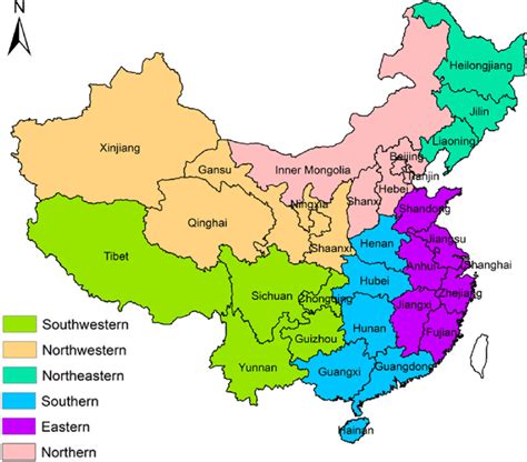 The Map Of The Location Of Chinese Mainland Geographical Regions And