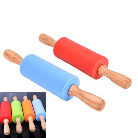 Non Stick Silicone Wood Rolling Pin Cake Dough Roller Pizza Pasta