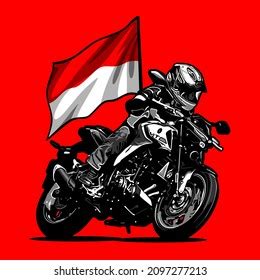 Naked Bike Indonesian Flag Background Biker Stock Vector Royalty Free Shutterstock