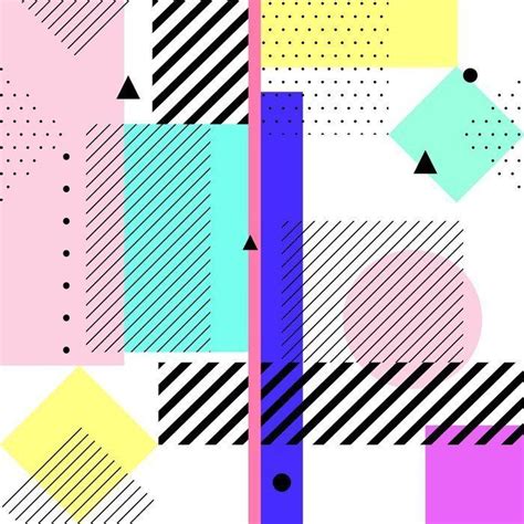 Vector Geometric Elements Memphis Cards Retro Style Pattern From