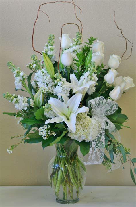 This Is An Arrangement Of All White Flowers Including White Hydrangea