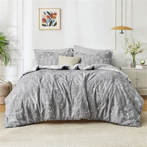 Buy Bedsure Grey Comforter Queen Set Floral Comforter Set Reversible