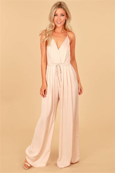 Classic Jumpsuit Cream A Chic Jumpsuit With Thin Straps And Deep V