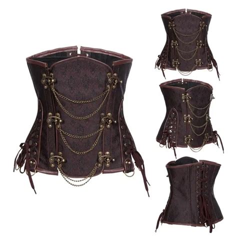 Brown Steel Boned Steampunk Corset Underbust Gothic Clothing Corsets And Bustiers Vintage