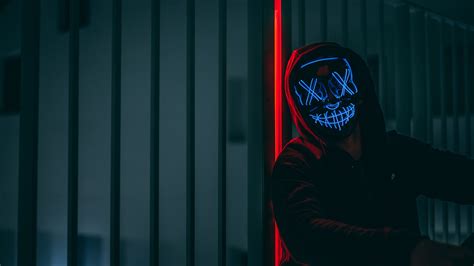 Download and share awesome cool background hd mobile phone wallpapers. 4K Mask Hood Neon Wallpaper - 3840x2160