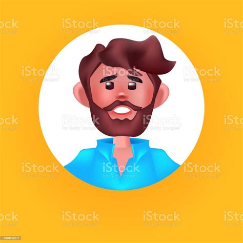 Male Person Head In Round Frame Cute Man Avatar Cartoon Character
