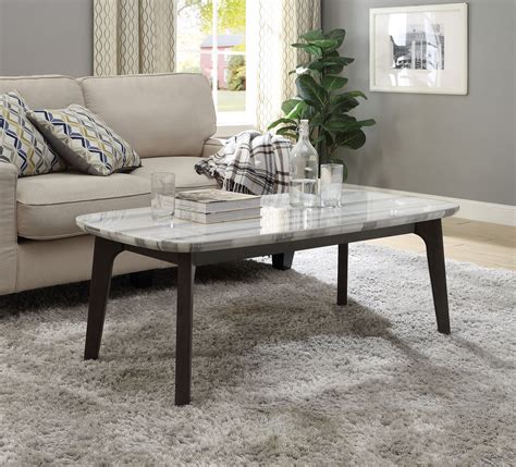 Acme Telestis 40 Square Marble Top Coffee Table In White And Black