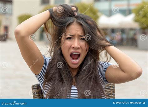 Upset Frantic Young Woman Tearing At Her Hair Stock Photo Image 59297945