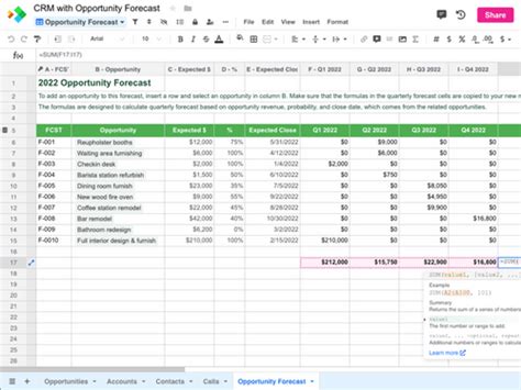 Crm With Opportunity Forecast Template Sales Pipeline