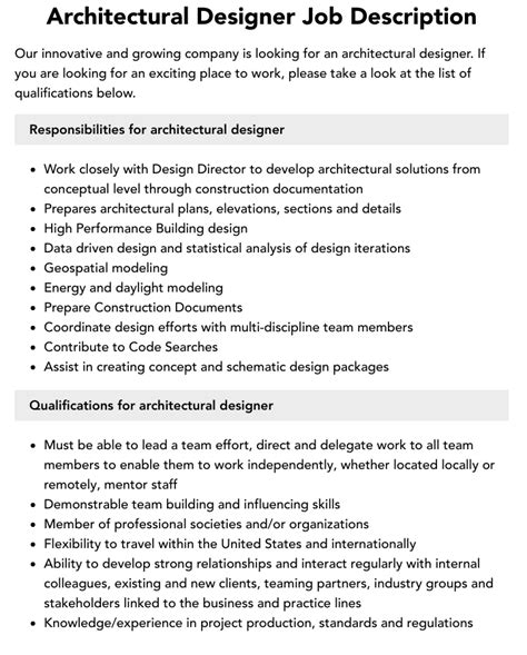 Architectural Designer Job Description Velvet Jobs