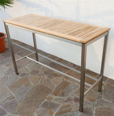 bar set edelstahl teak bartisch bistrotisch 160x60cm mit 4x barhocker modell mexiko alles für